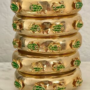 Frog Gold Tone Bracelet with Painted Frogs NEW